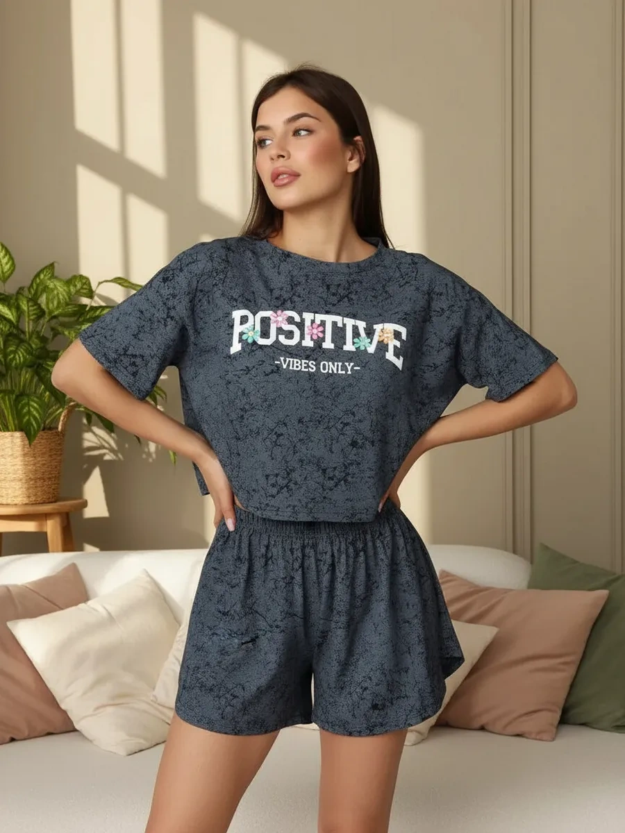 Ommınl Büyük Beden Kısa Pantolonlu Ev Pijaması Takımı 446136013 Gri Ommınl Büyük Beden Kısa Pantolonlu Ev Pijaması Takımı 446136013 Gri