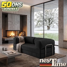 Nestime 200x100 Comfortnest Kanepe / Aktivite Koltuğu / Yatak 50 Dns Dayanıklı Orta Sert Sünger, Çıkarılabilir Kılıf, Pati Dostu Fitilli Kadife Kumaş Füme