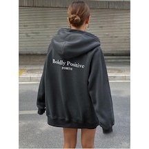 Unisex Oversize Boldly Baskılı Füme Hırka Füme