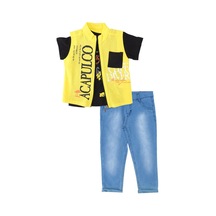 Erkek Çocuk Acapulco Baskı Yelek T-shirt Pantolon Alt Üst Takım 001