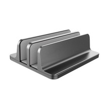 Yaozixa Alüminyum Çift Slotlu Dikey Laptop Tutucu - Genişlik Ayarlanabilir Masaüstü Organizatör - Çizik Korumalı Kitap/notebook Stantı Gri