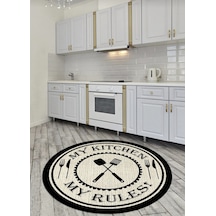 My Kitchen My Rules Kaymaz Pamuk Dokuma Taban Yuvarlak Halı