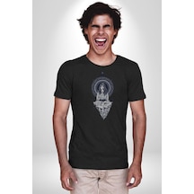 Falcı Meditasyon Yoga Dağın Üstünde Unisex Unisex Siyah Organik Baskılı T-shirt Penye Yüksek Kalite Siyah