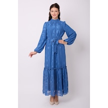 Violevin Er-cool Kadın Kuşaklı Şifon Elbise 8159-34-mavi