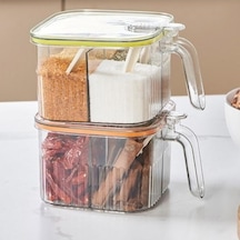 Pazly Yeşil 4 Bölmeli Baharat Çeşniler Kutusu, Fonksiyonel Saklama, Şeffaf Kapak, Kaşık Kabı İle Yeşil