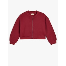 Koton Fermuarlı Sweatshirt Uzun Kollu Yuvarlak Yaka Şardonlu Bordo 5wkg10589ak Bordo
