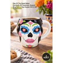 3 Adet Seramik Kupa Bardak Day Of The Dead Şeker Kurukafa 3d Tasarımlı, Desenli Mug Kahve Çay Kupası 9x12 Cm