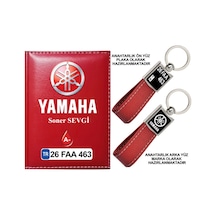 Plakanıza Özel Yamaha Logolu Kırmızı Ruhsat Kabı Ve Anahtarlık