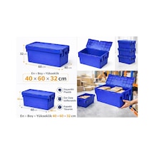 8li 30 40 32 Cm Mavi Menteşe Kapaklı Plastik Kasa