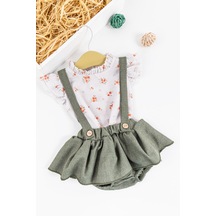 Çiçekli Desenli Gömlekli Kız Bebek Salopet Elbise Takım 001