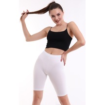 Self Clothing Kadın Beyaz Penye Kumaş Yüksek Bel Kısa Tayt Slf1295