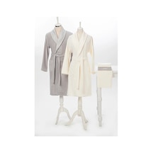 Camellia Gri Krem Aile Bornoz Seti Banyo Paspas 4542 Gri - Krem