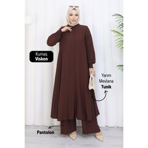 Rahvel Umre Takımı Viskon Kumaş Tunik Pantolon Bir Arada Terletmez İç Göstermez Acı Kahve Acı Kahverengi