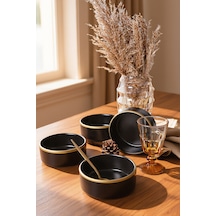 Keramika Mat Siyah Gold Fileli Stackable Kase 14 Cm 4 Adet