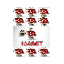 Yörük Tasarım 10 Adet Türk Bayrağı Gümüş Kaplama Yaka Rozeti Gümüş