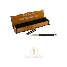 Kişiye Özel Roller Kalem , Rose Gold Ahşap Kutulu Siyah