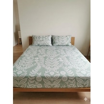 Maki Home %100 Pamuklu Çiçek Desenli 160x200+2 50x70 Çift Kişilik Lastikli Çarşaf Ve Yastık Kılıfı Yeşil