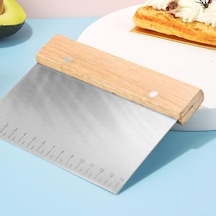 Metal Hamur Kazıyıcı, 14 Cm Ölçekli, Ahşap Saplı, Paslanmaz Çelik