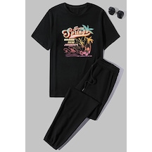 Uyguntarz Unisex Baskılı 2'li Eşofman Takımı Siyah