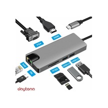 Type-c To Hdmı Rj45 Sd Kart Usb 3.0 X 2 Vga Macbook Uyumlu 8 İn1 Çevirici Dönüştürücü Adaptör