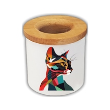 Modern Kedi Baskılı Kalemlik Kalem Kutusu Beyaz