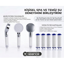 5 Fonksiyonlu Arıtmalı Duş Başlığı Seti - 5 Adet Yedek Filtre Kartuşlu Kireç Ve Tortu Önleyici Spa Duş Seti Beyaz - Gümüş