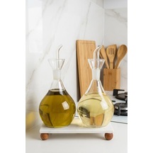 Atbyhome Mermer Standlı Ahşap Ayaklı 2'li Cam Yağlık Sirkelik Seti 900 Ml Şeffaf