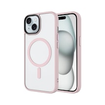 Kilifone Apple Uyumlu iPhone 15 Kılıf Mat Arka Yüzey Wireless Şarj Özellikli Flet Magsafe Kapak Pembe