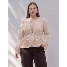 Lcwaıkıkı Curve Bej Büyük Beden Dantelli Peplum Bluz