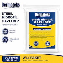 Dermateks Steril Hidrofil Gazlı Bez 30 80cm 30 40cm 2'li Paket 100 Adet