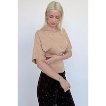 Madmext Taş Rengi Off Shoulder Metal Detaylı Kadın Bluz Mg2671 Taş Rengi