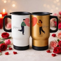 Bk Gift Kişiye Özel Sevgili Çift Tasarımlı 2li Kulplu Beyaz&gold Çelik Termos Mug 450 Ml -18, Sevgiliye Hediye, Sevgililer Günü Hediyesi Kobitmeyencom