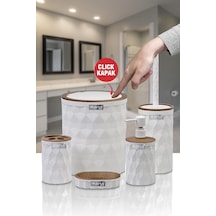 Okyanus Home Diamond Beyaz Ahşap Click Kapak 5'li Banyo Seti Beyaz