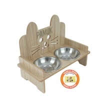 Gobypet Ahşap Özel İsim Baskılı Kulaklı Kedi Mama Su Kabı Standı