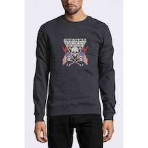 Motorcycle Poster Skull Tee Baskılı Füme Erkek Sweatshirt