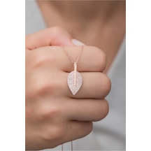925 Ayar Gümüş Rose Zirkon Taşlı Yaprak Kolye Rose Gold
