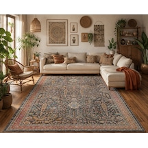 Sofıa Sof 01 Multy Geleneksel El Dokuması Uşak Halı Desenlerine Sahip Vintage Eskitme Tarzı Salon Halısı Oturma Odası Halısı Multi