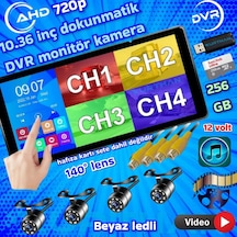 Mibzer İçin Dokunmatik 10.36 İnç Monitör Ve 4 Adet Ahd 720p Beyaz Ledli Kamera Seti 12 V
