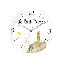 Le Petit Princes Beyaz Küçük Prens Çap 30cm Sessiz Akar Bombeli Gerçek Cam Duvar Saati Siyah