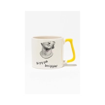 Sanatsal Ve Eğlenceli Heykel Ben İyiyim Yazılı Baskılı Sarı Kulplu Modern Seramik Kupa Sarı