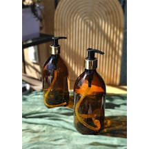 Buççin Online Mağaza 2'li Amber Cam Sıvı Sabunluk 500 Ml Gold Kapaklı Tezgah Üstü Banyo Mutfak Duş Jeli Ve Şampuan Şişe Çok Renkli