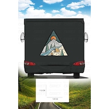 Karavan Kamp Baskı Sticker - Kamp Çadırı Ve Kamp Ateşi Sticker - Dağ Ve Güneş Sticker - 120x112 Cm
