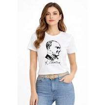 Suma Atatürk Baskılı Beyaz Kısa Kollu Bisiklet Yaka Tişört