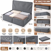 Baza Altı Kapaklı Saklama Hurcu 93x55x19 Cm Gri Çok Amaçlı Yorgan, Nevresim Ve Kıyafet Düzenleyici Organizer
