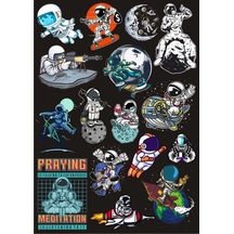 Astronot Sticker Set 11 17 Parça Telefon, Tablet, Defter, Laptop Sticker