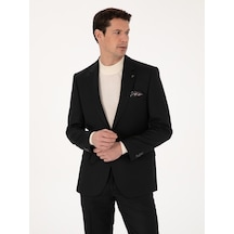 Cacharel Siyah Slim Fit Yün Karışımlı Mikro Desenli Klasik Ceket