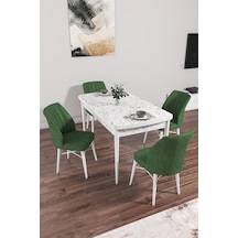 Novana Beyaz Mermer Desen 80x132 Açılır Mutfak Masası 4 Sandalye haki