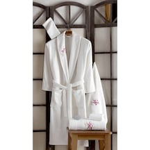 Anka 6 Parça Pamuklu Krem Bornoz Takımı Çeyiz Seti Krem