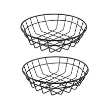 2pcs Cips Atıştırmalık Sepet Meyve Sepeti Büyük Yuvarlak Tel Sepet Siyah Metal Ekmek Sepeti Siyah