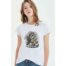 Scooter Smoker Baskılı Beyaz Kadın Tshirt